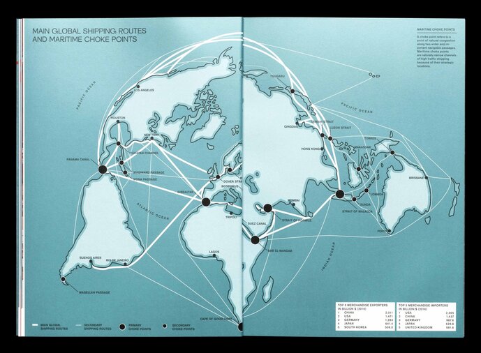 Main Global Shipping Routes and maritime choke points in Migrant Journal 3, Flowing Grounds