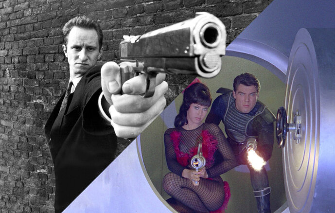 Ausschnitt links: Mann beißt Hund, 1992 © Studiocanal / Ausschnitt rechts: Raumkreuzer Hydra, 1966 © Minerva Pictures