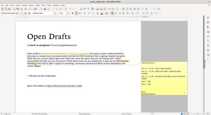 Open Drafts Poster Visual. By: Helin Ulas, Pierre Depaz, Lydia Xynogala
