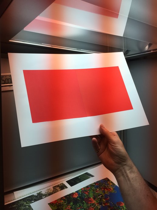 A screen-printed DPP red pigment compared with the screen-print colour vermilion