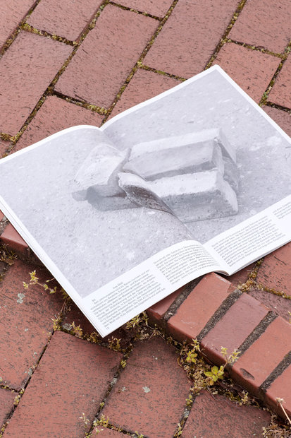 Magazine on brick pavement